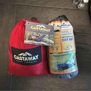 Castaway Red Travel double Hammock with Insect Net both new, never used